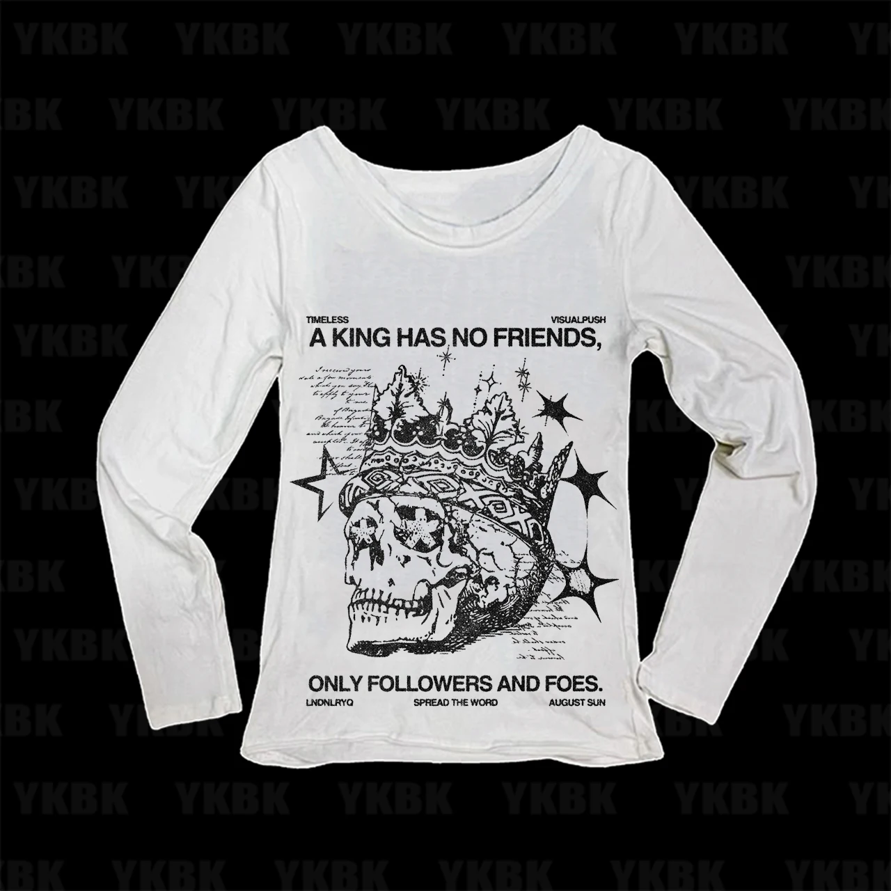 Y2K Gothic Grunge Crown Skull A King Has No Friends Print Women Long Sleeve T-Shirt O-Neck Slim Fit Graphic Casual Tops