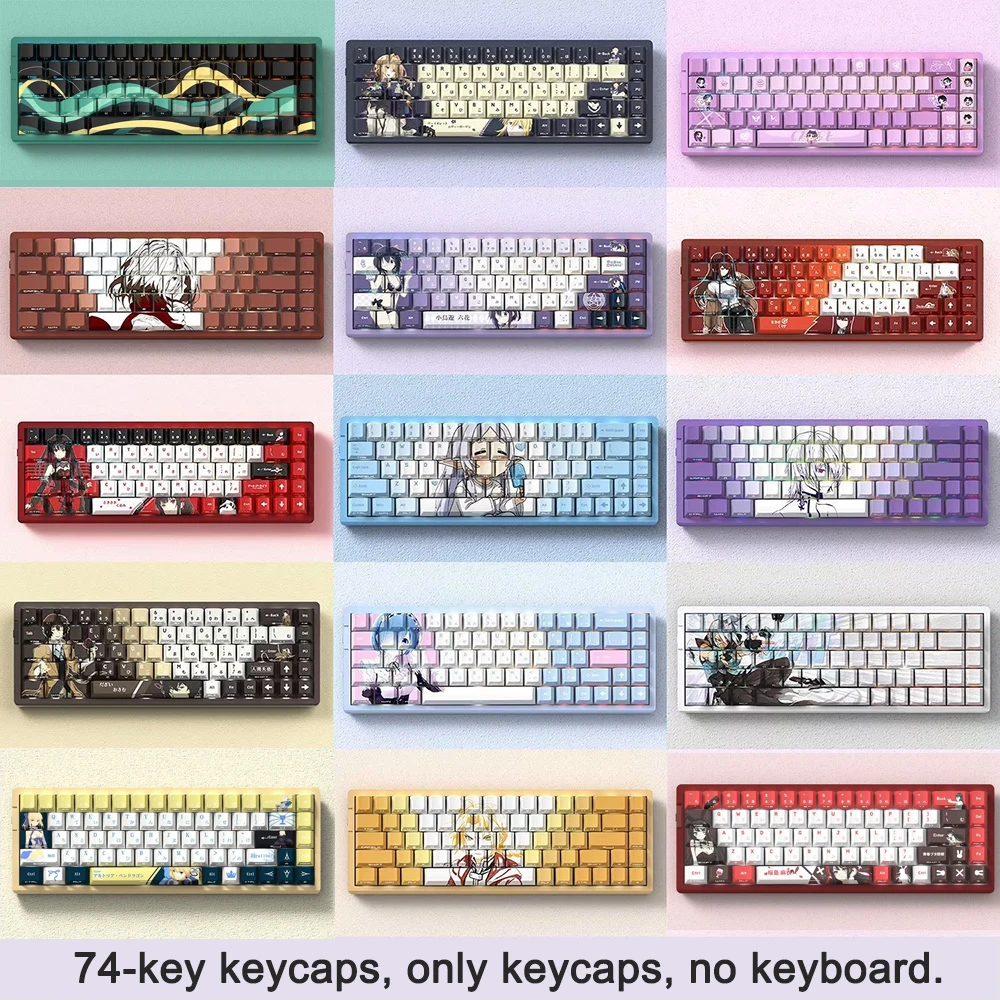 74 Keys Cartoon Anime Keycaps VALORANT 2D Style Thickened Cherry Profile Side-Engraved Translucent PBT Dye Thermal Sublimation