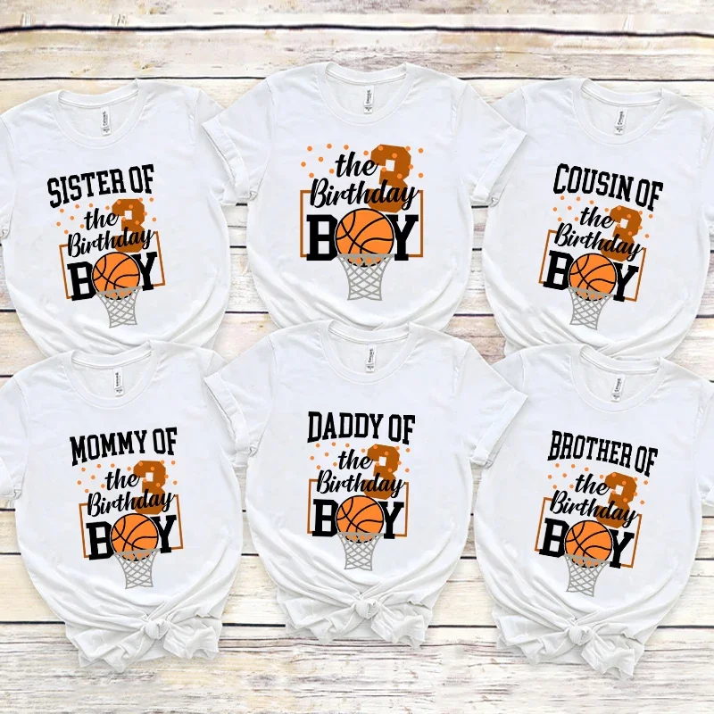 3th Birthday boys Graphic T Shirt Short Sleeve Tees Family party Matching Siblings Basketball Theme Unisex Clothes White Tops