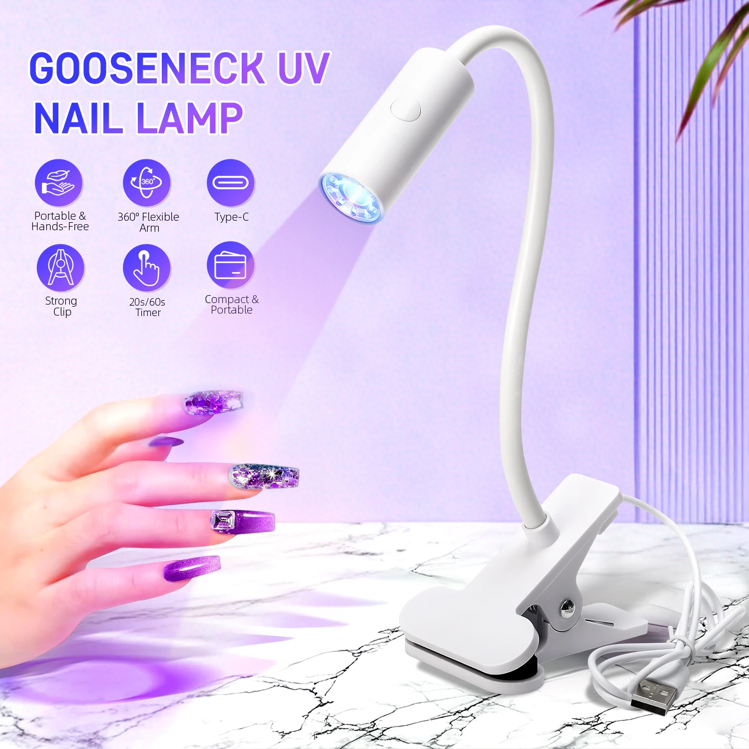 UV LED ライト高速ジェルネイルポリッシュ乾燥ランプ 360 柔軟なクリップオンデスククリップミニ USB ポータブルネイルドライヤーホームサロン用