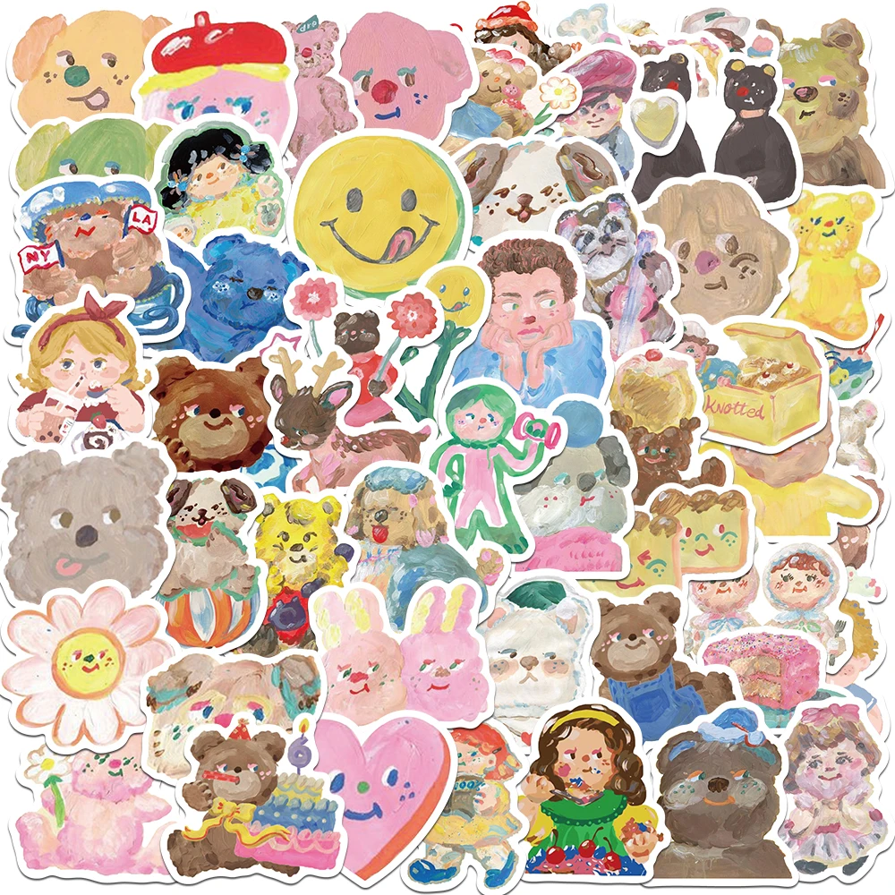 55pcs Cartoon Oil Painting Cute Stickers Decoration Skateboard Laptop Bike Suitcase Wall Creative Decals Kids Toy