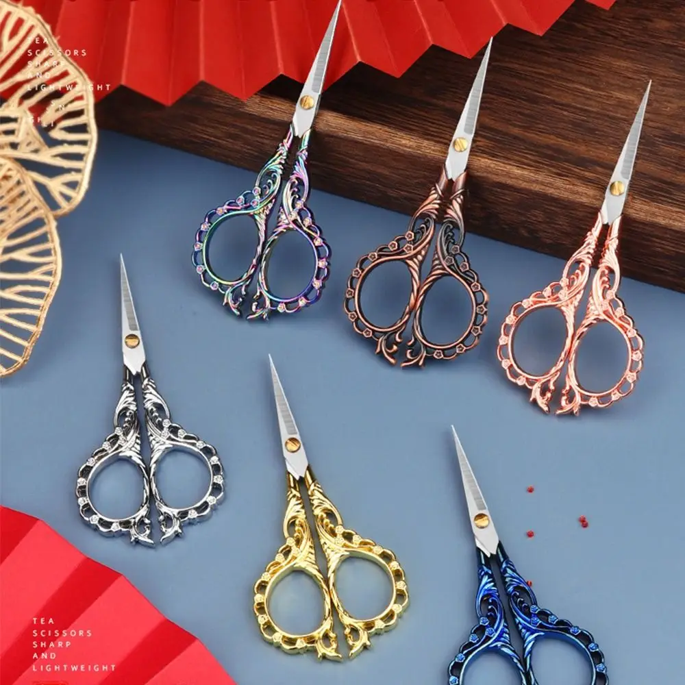 Retro Puntige Schaar Perzik Bloesem Carving Rvs Naaien Schaar Craft Tool Multifunctionele Handwerken Schaar Thuis