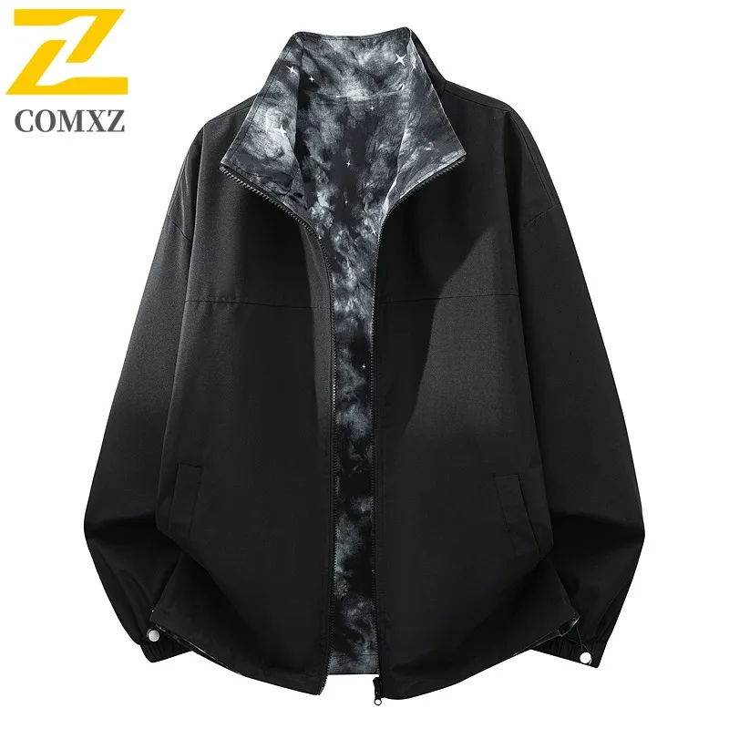 

COMXZ двусторонняя универсальная мужская куртка со звездным узором, американская ретро-куртка для мужчин, свободная мужская куртка с воротником-стойкой