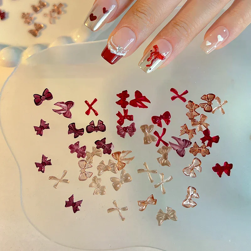 50 قطعة مزيج ملون لطيف القوس الشريط الراتنج مسمار الفن زينة ثلاثية الأبعاد فراشة مسمار حلية مجوهرات موضة DIY بها بنفسك اكسسوارات مانيكير