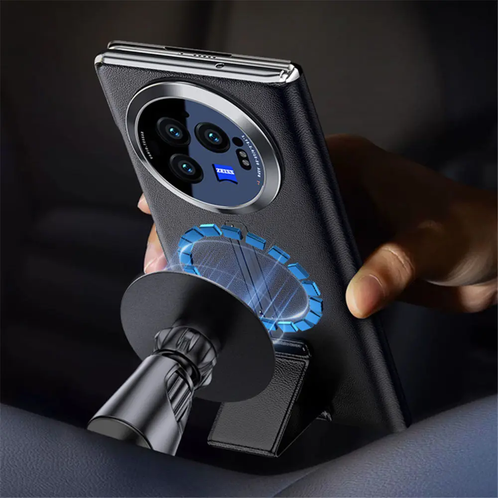 プレミアム磁気牛革ケース,フルカバー,ビジネス用,生体内x fold3 pro