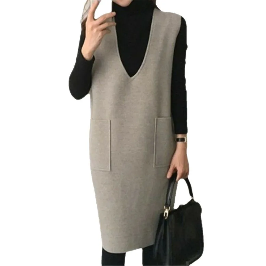 سترة صوفية نسائية فضفاضة كطبقة أساسية، فستان بـ7 ألوان، تصميم شتوي جديد، طول متوسط، لون واحد، مبطنة بالفرو، مناسبة للمكتب وال...