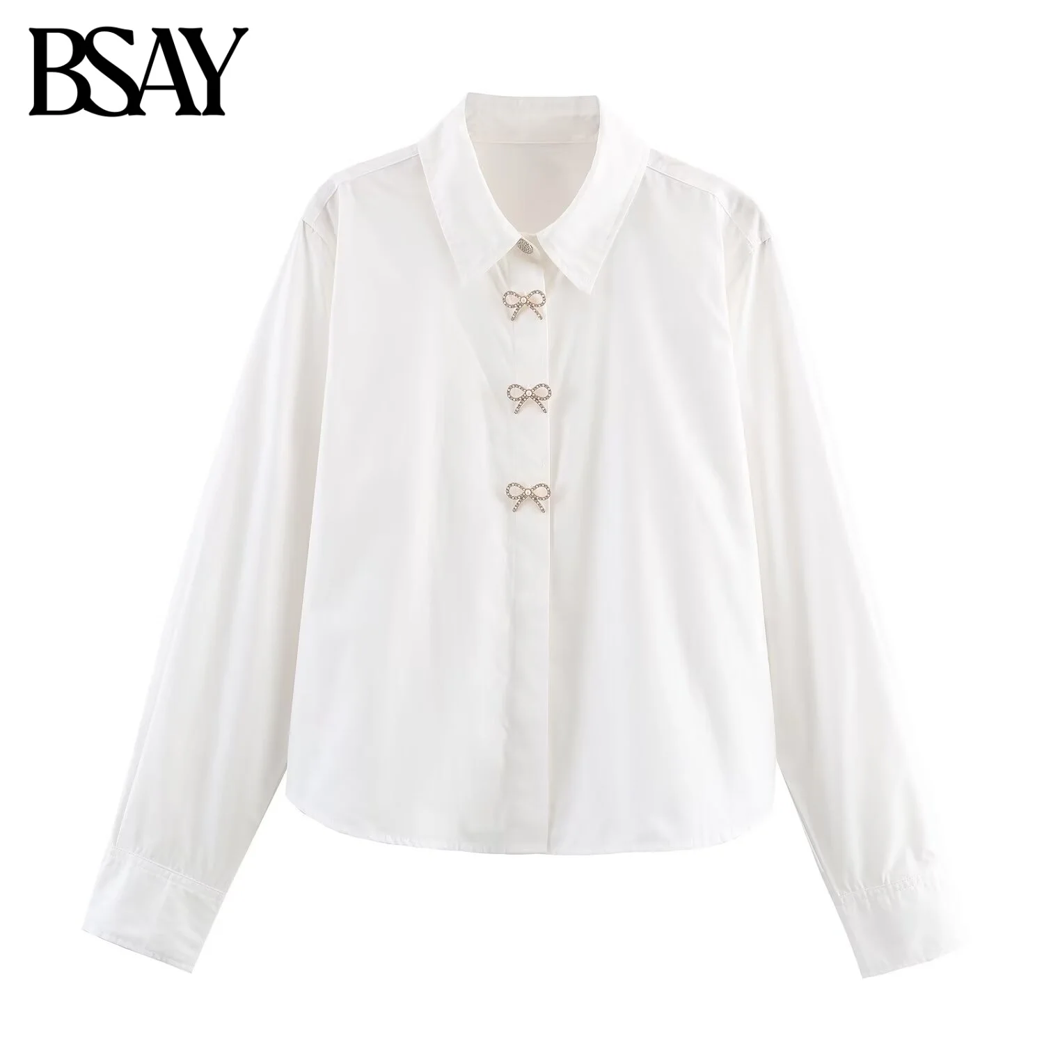 BSAY Schmuck Knopf Popeline Hemd für Frauen Mode Herbst Winter Neue Lange Ärmel Einreiher Bluse Chic Damen Top