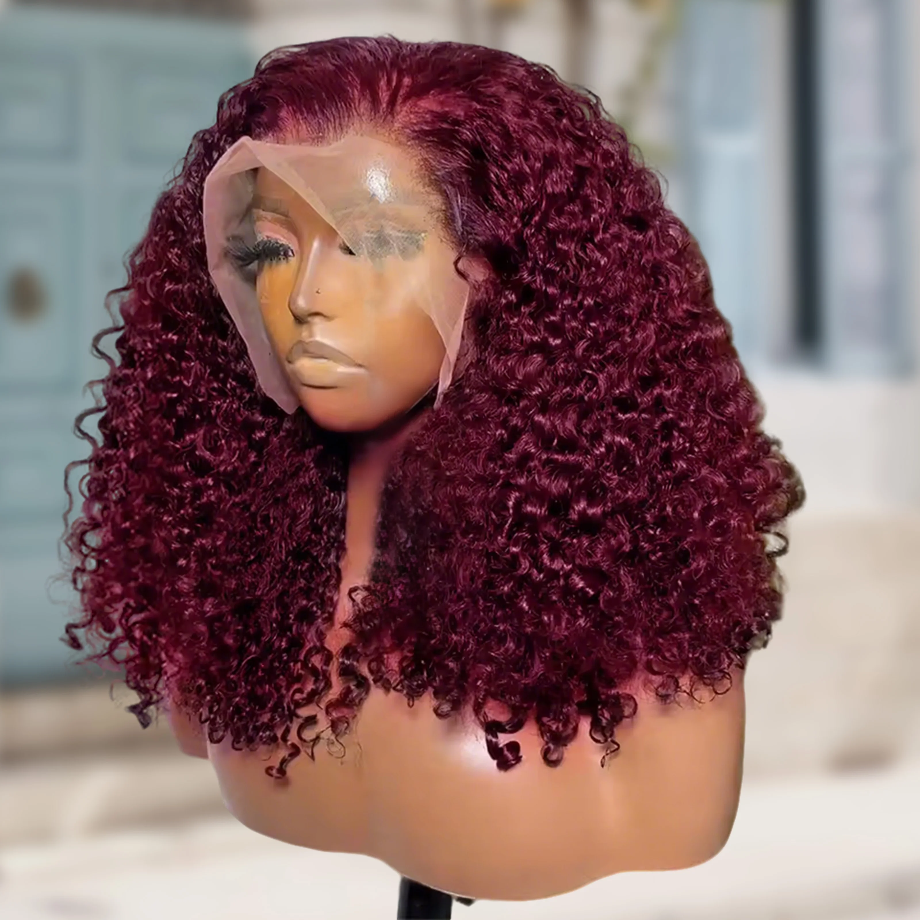 

Burgundy 99J Deep Wave 13x4 Short Bob Wigs 100% Human Hair Wig Water Curly Wig Baby Hair Lace Front Human Hair Wig For Women