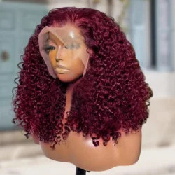 Burgundy 99J Deep Wave 13x4 Short Bob Wigs 100% Human Hair Wig Water Curly Wig Baby Hair Lace Front Human Hair Wig For Women