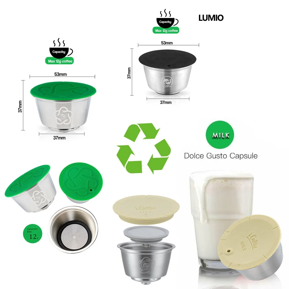 for Nescafe Dolce Gusto Metal Capsules Picolo xs Lumio Reusable Reutilisable Coffee Pod Stainless Steel Refill Milk Filters
