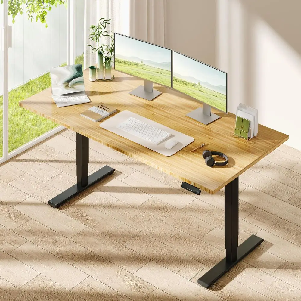 

Solid Bamboo 3Stage Dual Motor Standing Desk 7230 OnePiece Top, Holds 220 lbs, Spacious Ergonomic Sit Stand Desk with Memory Pr