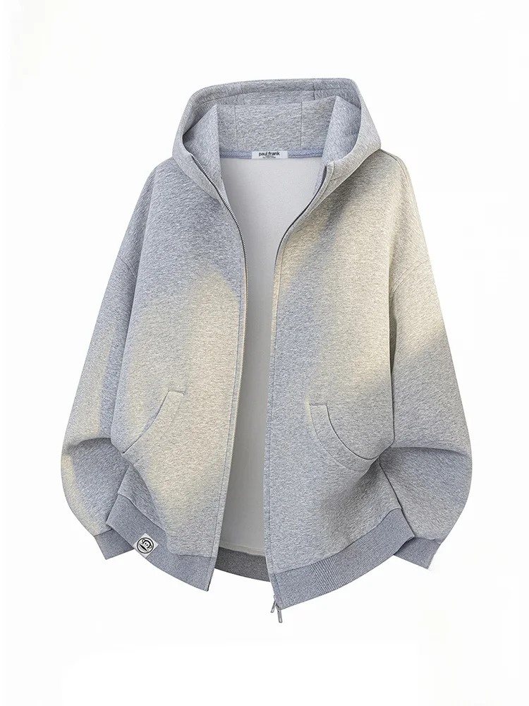 

PaulFrank Loose Casual Hoodie Pure Color Sportswear Men's Autumn Trendy Brand Zipper Jaet Comfortable Cotton Polyester Blend