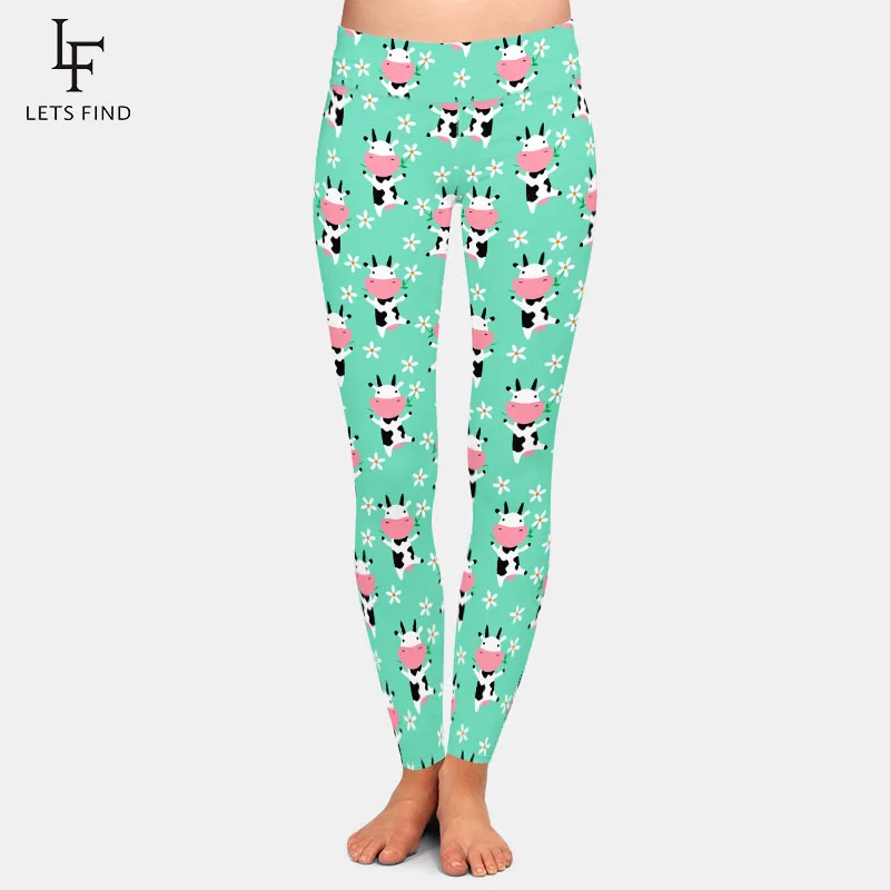 LETSFIND-mallas elásticas de cintura alta para mujer, Leggings con estampado de vaca de dibujos animados en 3D, suaves, 2020