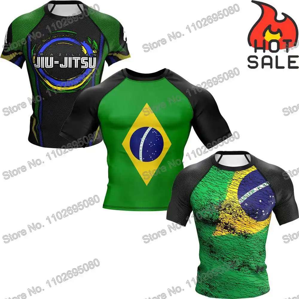 Brasil Ropa de surf BJJ MMA Hombres Guardia de erupción Manga corta Camiseta De Buceo Apretada Trajes de baño Verano Traje flotante de playa Mujer Camisetas de gimnasio