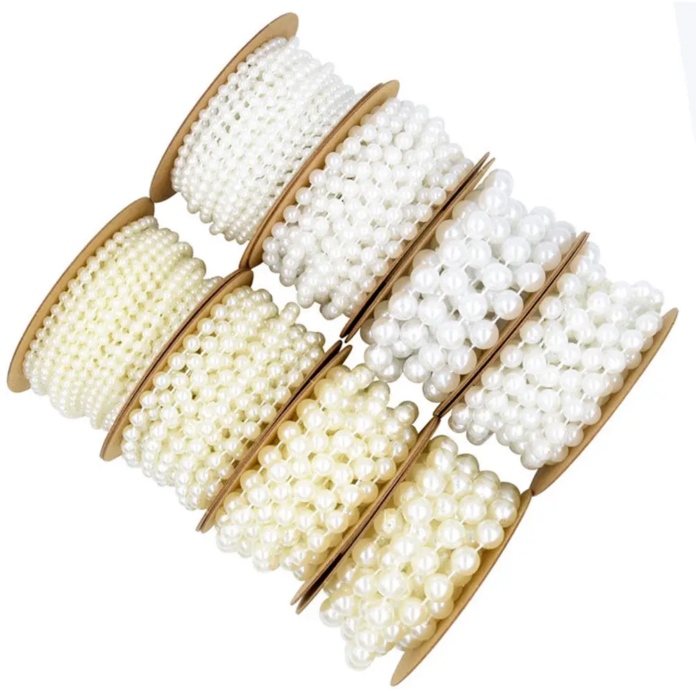 2M Roll 10Mm Plastic Simulation Pearls Beads Chain Garland Fixed Color Glossy for Wedding Jewelry DIY Decoration Party Stage