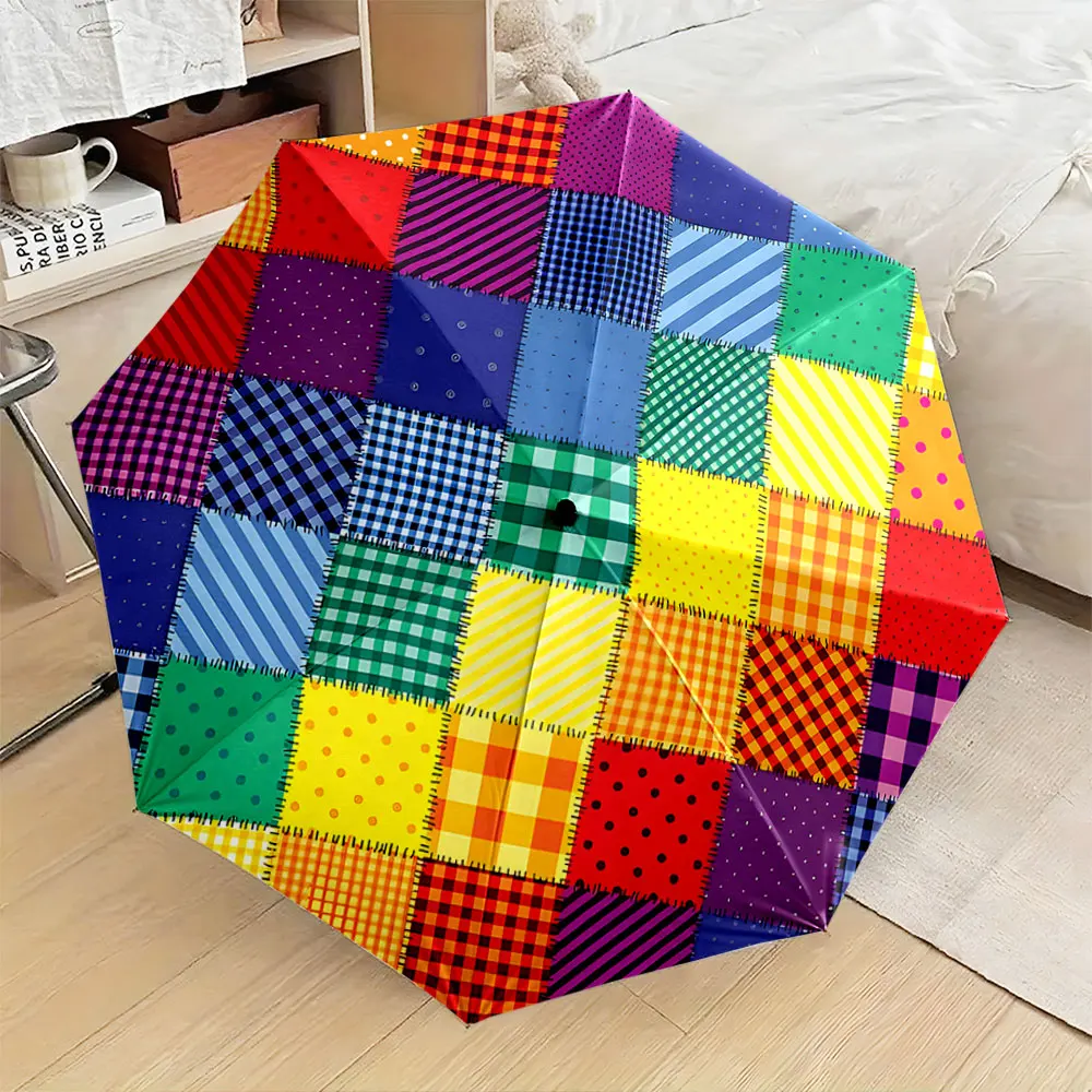 1PC Colorful Patchwork Umbrella Design for Bright Days Print 8 Iron Ribs Folding Umbrella Auto-Open Fashion Sunshade
