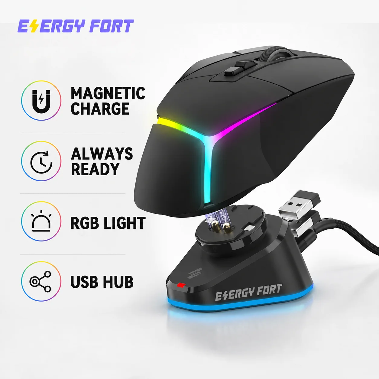 2026 Upgraded Magnetic Mouse Charger Dock with Charge LED for Logitech G Pro X Superlight 2/1 G502X Plus G703/903/403 Desk Setup
