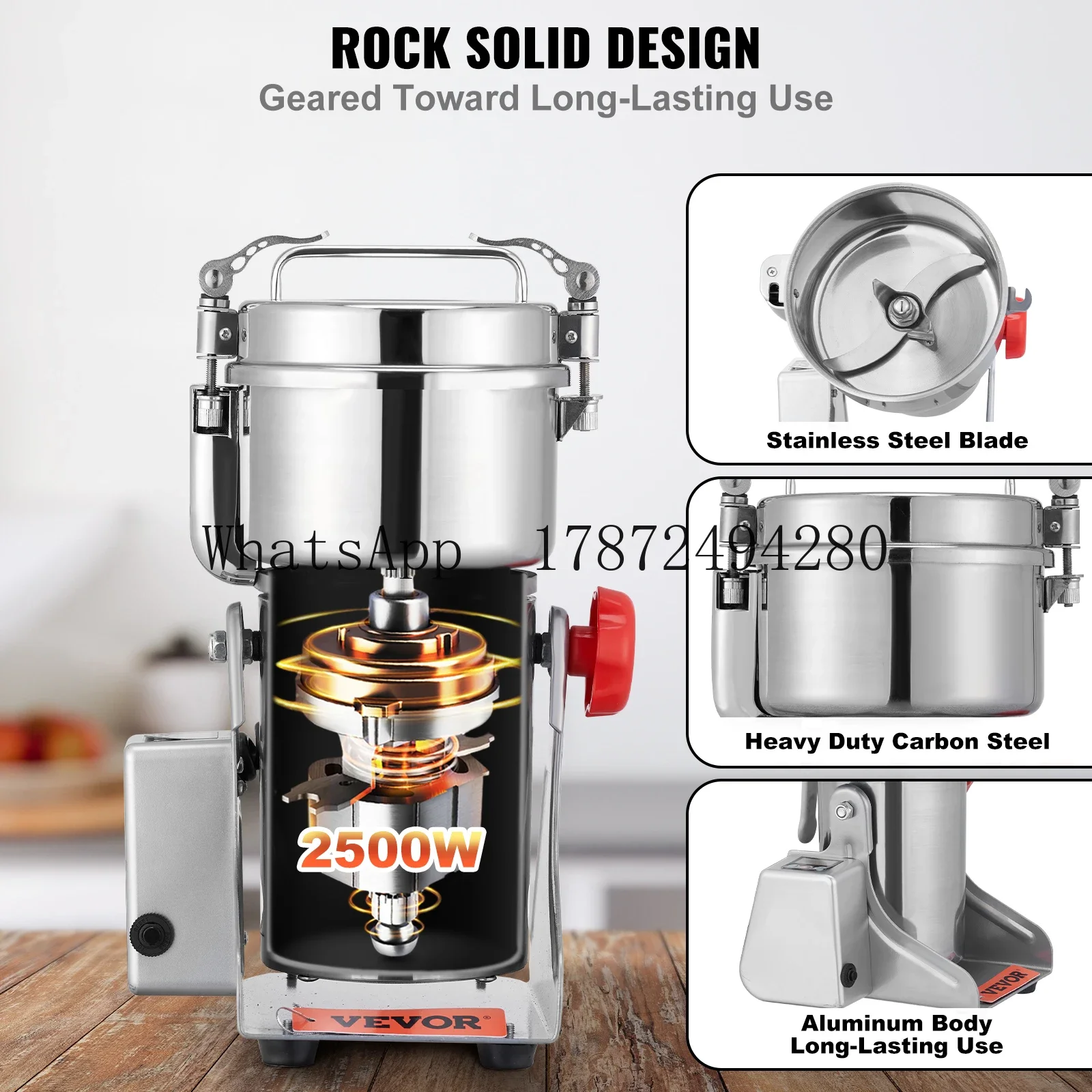 SBy 150-2500g Commercial Electric Grain Mill Grinder for Dry Herbs, Spices, Coffee, Corn