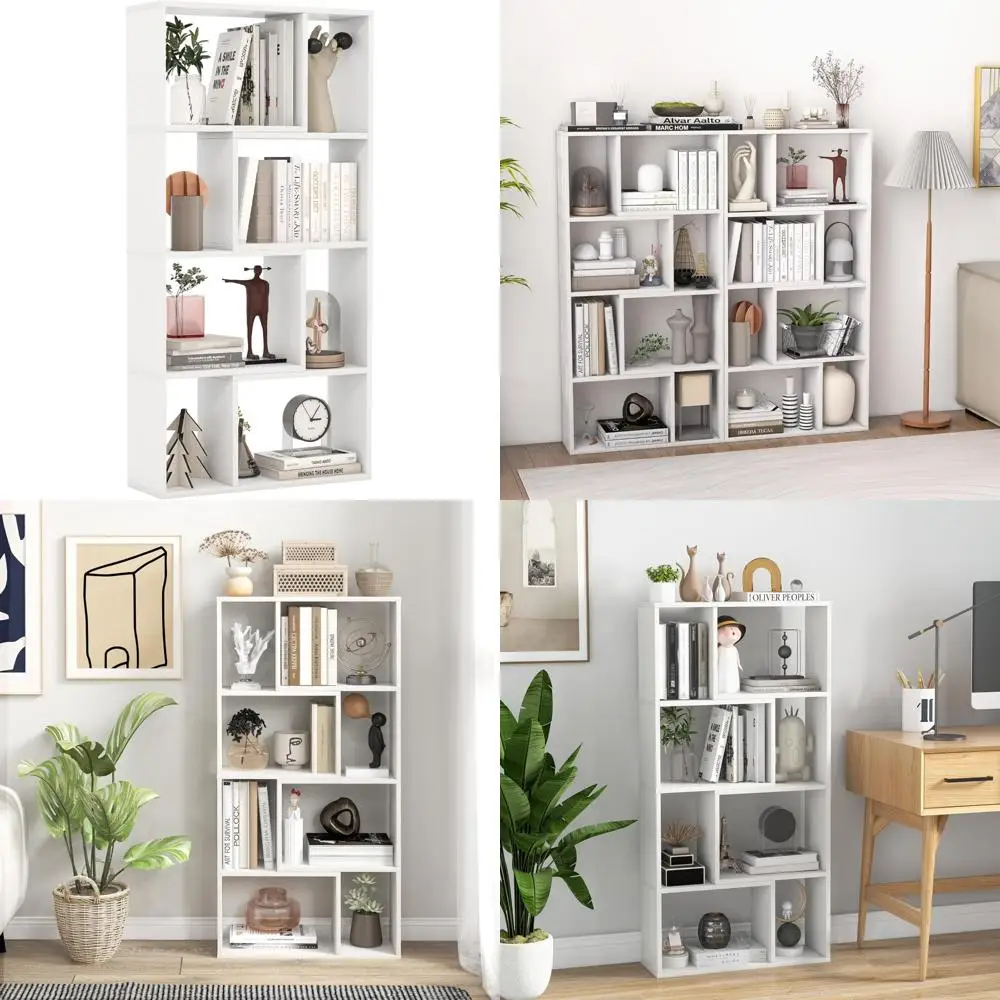 5-Shelf Geometric Bookcase, 48-Inch Tall, 8-Cube Wooden Storage Display Shelf, Includes 2 Anti-Tip Devices