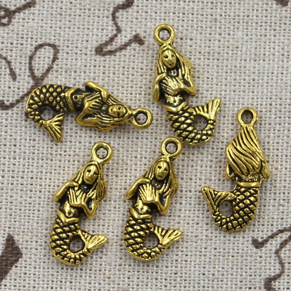 15pcs Charms Mermaid 22x12mm Antique Bronze Silver Color Plated Pendants Making DIY Handmade Tibetan Bronze Silver Color Jewelry