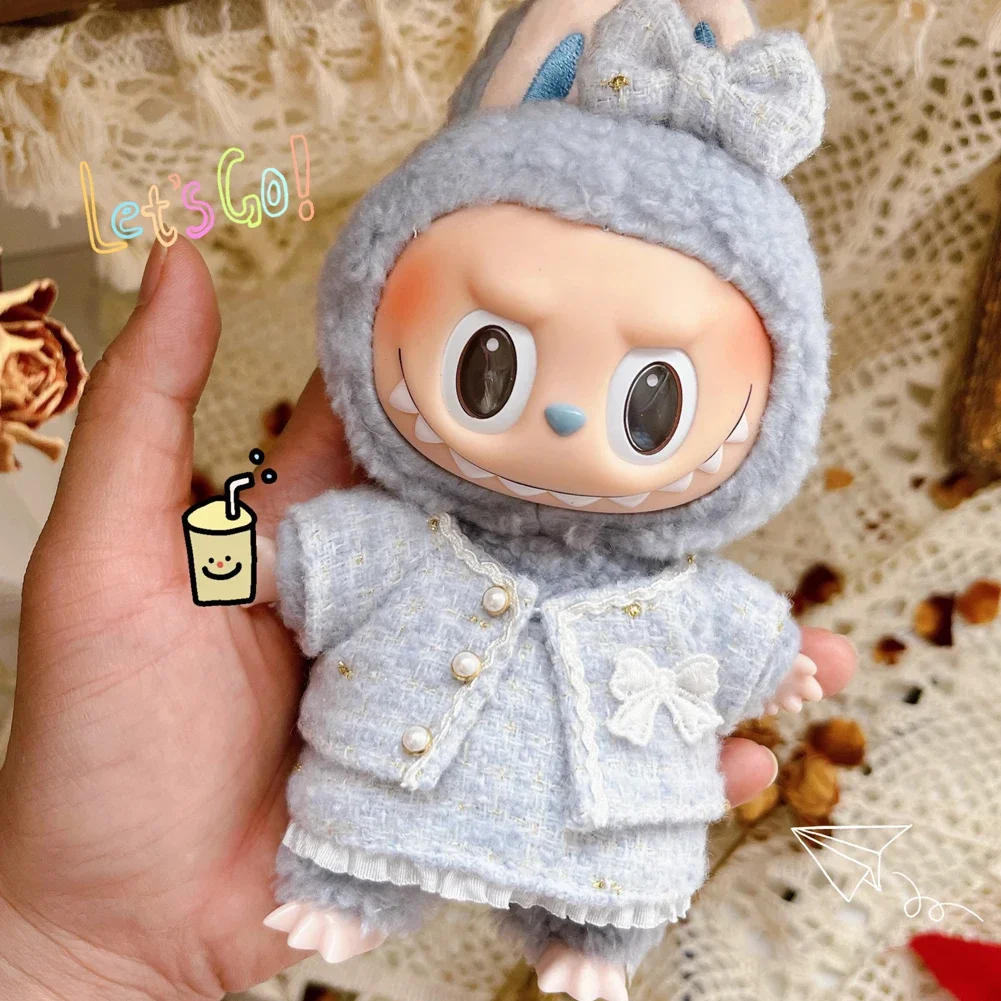 Mini ropa de muñeca de peluche de 15cm, accesorios de atuendo para Corea Kpop Exo Labubu Idol, sombrero de Navidad, suéter, falda, traje, regalo de ropa