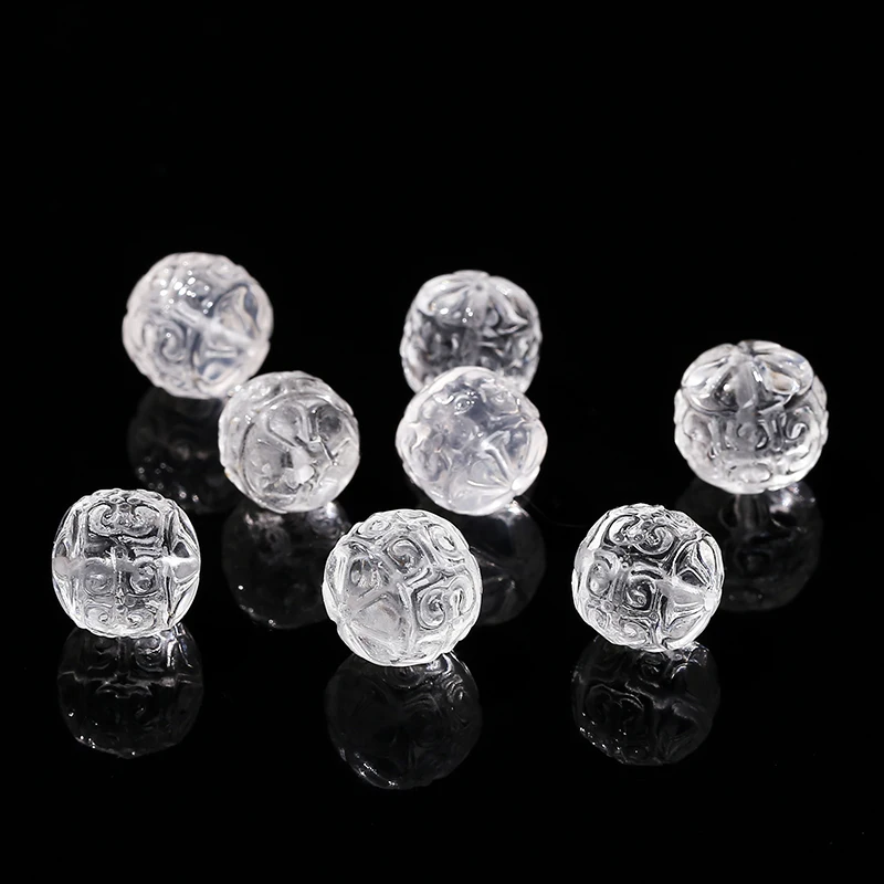 1 Pc Natural Rock Quartz Carved Patterned Round Beads With Hole Pendant For Jewelry Making Diy Bracelet Necklace Accessory