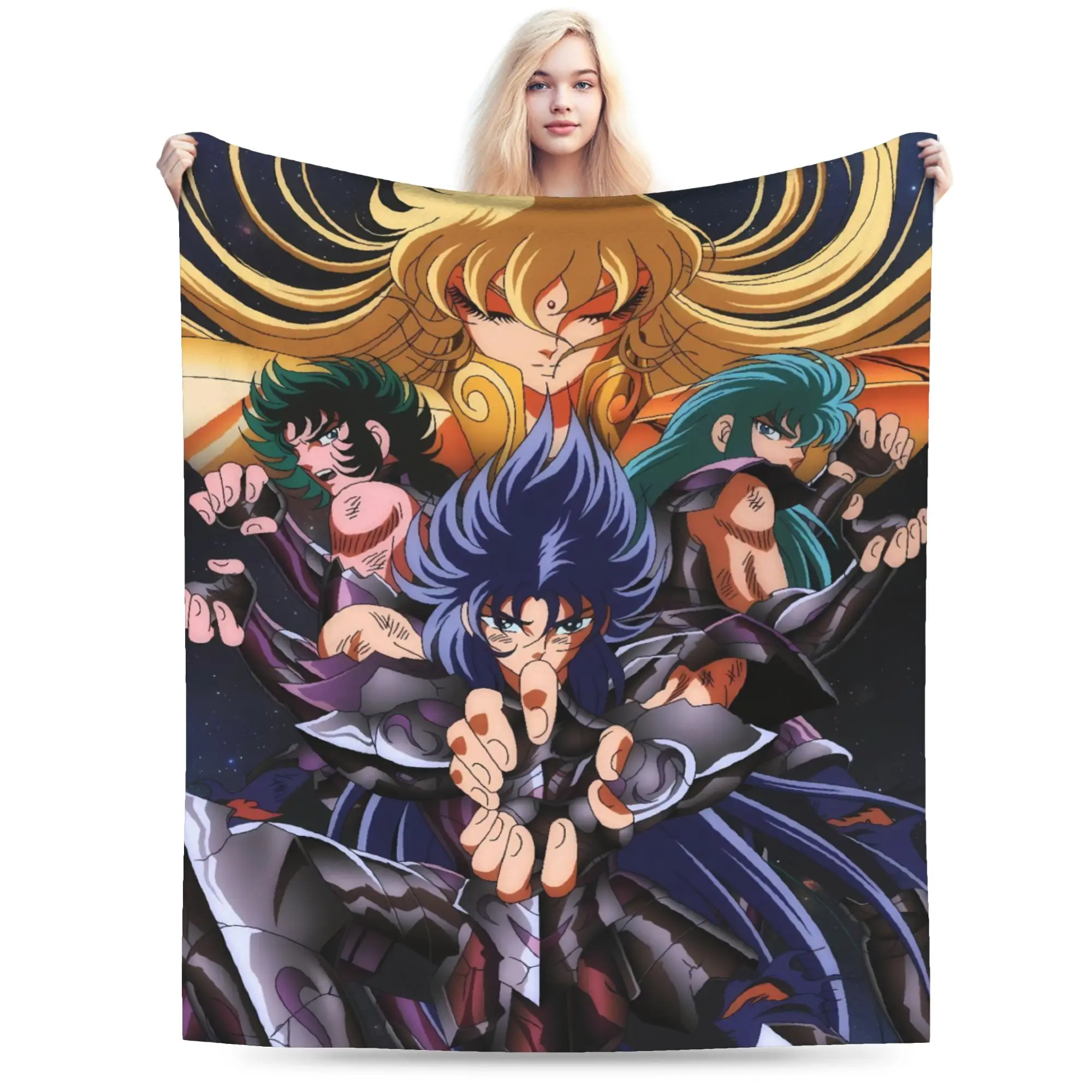 Anime Sainting-Seiyas Gold Saint Cartoon  Blanket Quality Warm Soft  Bedding Throws Spring Camping Home Decor Funny Bedspread