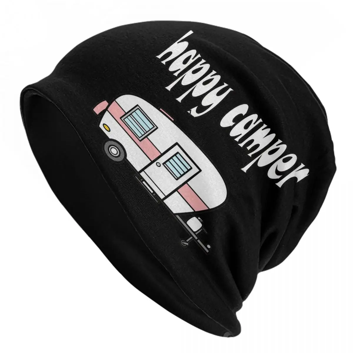 Graphic Print Camping Happy Camper Bonnet Knit Hat Product Fall Warm Beanies Unisex