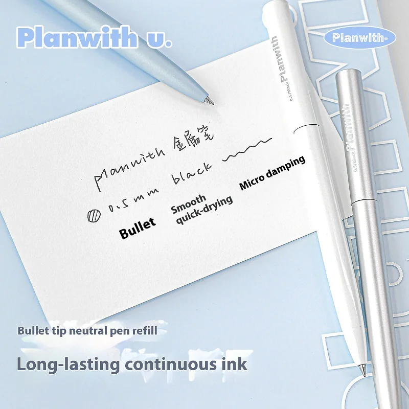 Planwith أقلام جل معدنية التجفيف السريع على نحو سلس 0.5 مللي متر قلم حبر أسود Ins قلم كربون دوار للرياح للوازم المدرسية للطلاب