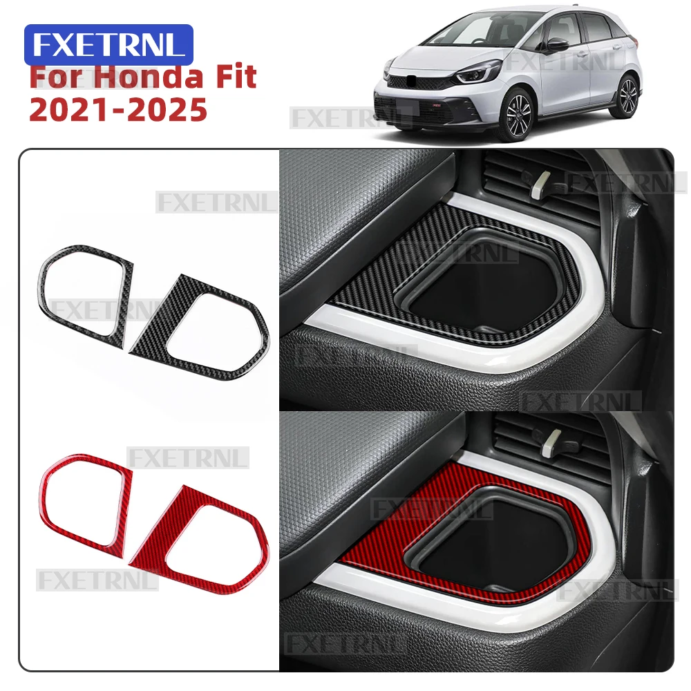 Para Honda Fit 2021 2022 2023 2024 2025 pegatina de fibra de carbono suave Real LHD RHD caja de almacenamiento de coche lado de la consola central embellecedora