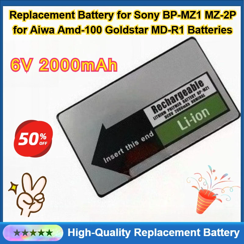 جديد 6 فولت 2000 مللي أمبير استبدال البطارية لسوني BP-MZ1 MZ-2P ل Aiwa Amd-100 Goldstar MD-R1 بطارية ليثيوم #2