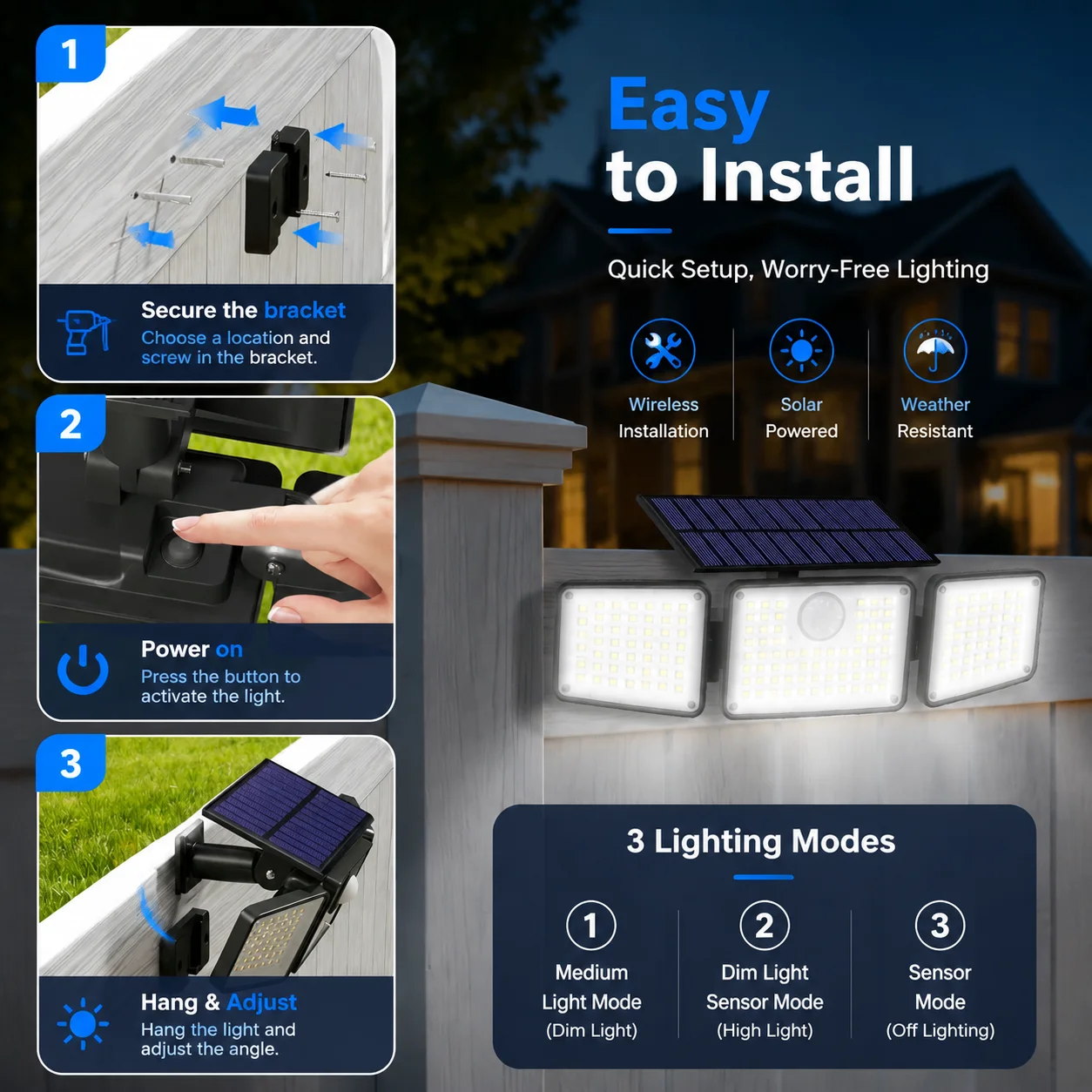 3灯式ソーラーモーションセンサーライト（屋外用）、IP65防 - Smart Garden Led Lights のレビューと価格