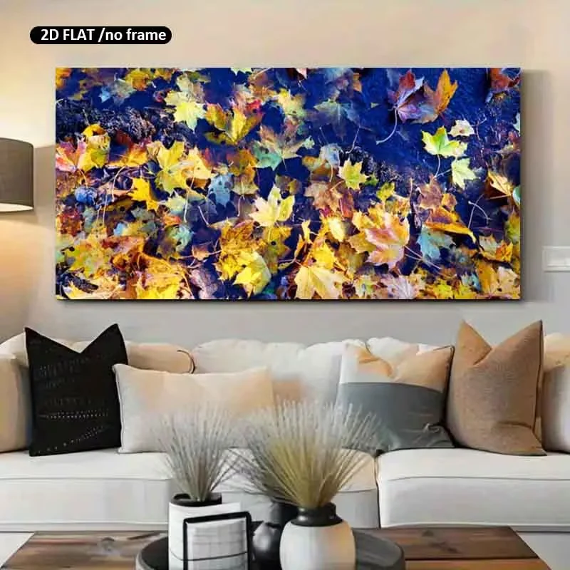 2D Flat, 1pc Large Modern Suitable for Wet Autumn Leaves Canvas - Unframed Wet Ground Fall Foliage Decor for Living Room, Bedroo