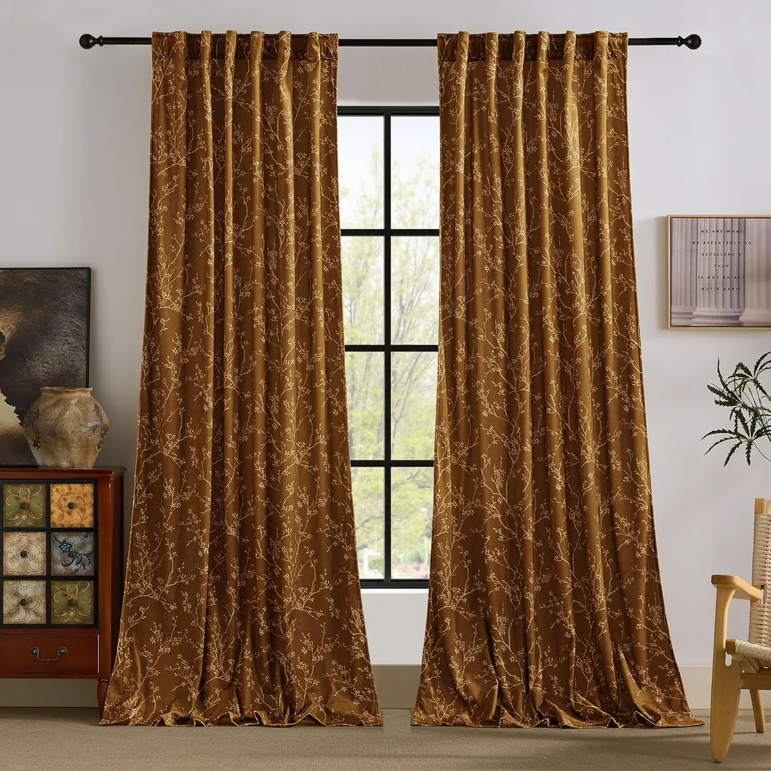 

Шторы S H Rustic Velvet с цветочным узором, 84 дюйма, янтарно-оранжевые, с растительным принтом, для окон, с эффектом приватности, теплые землистые оттенки