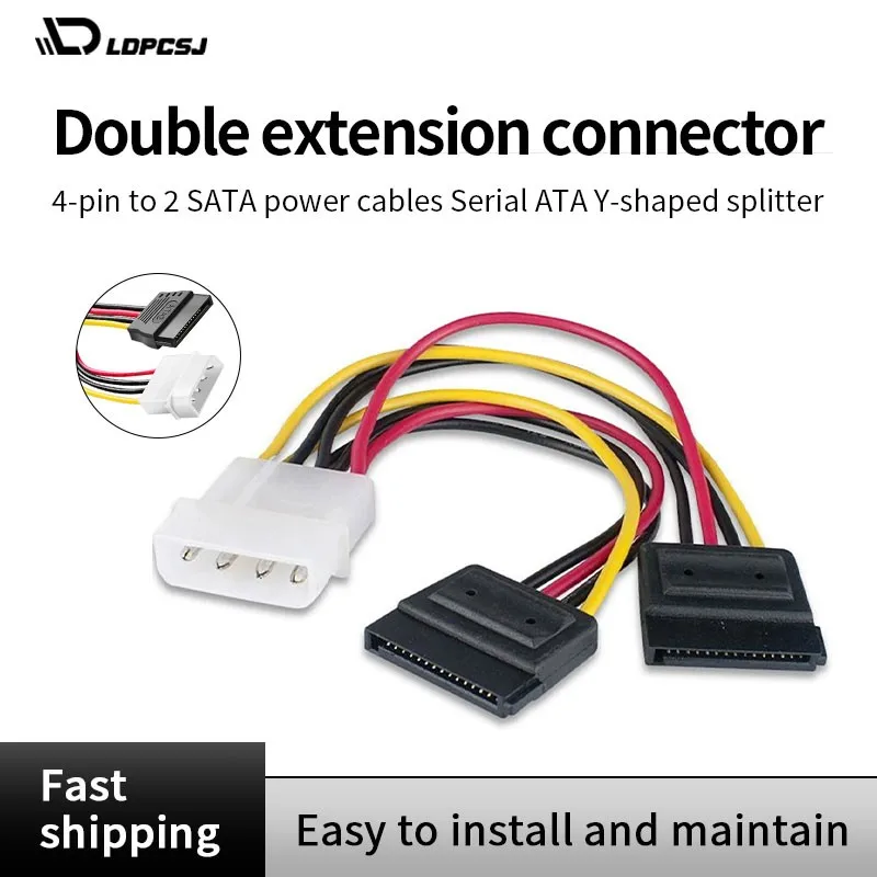 4 Pin Molex IDE to 2 Serial ATA Hard Driver Power Cable SATA Y Splitter Dual Hard-Drive-Disk Extension Cord Adapter Connector