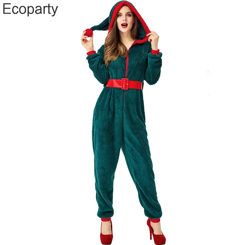 Adult Kids Christmas Tree Costume One-Piece Pajamas Autumn Winter Green Casual Xmas Slumber Party Hooded Jumpsuit For Women Girl