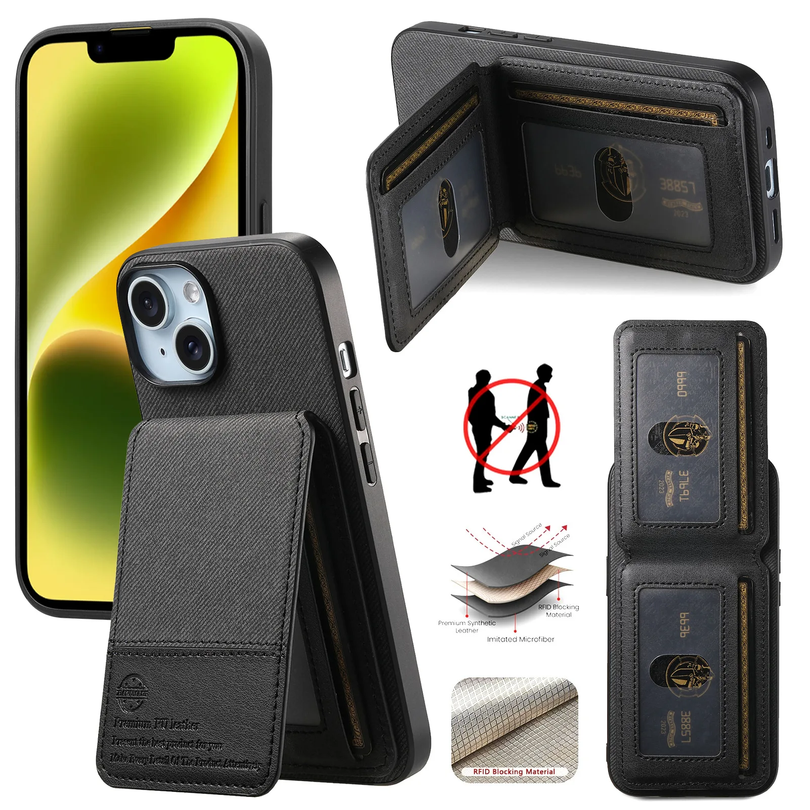 

Чехол для телефона с защитой от кражи и тканевым узором для IPhone 16 Pro Max 16E 15 Plus 14 13 12 11 XS XR, слот для карт, кошелек-подставка