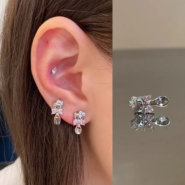 Hello Kitty Ear Nails Titanium Steel Cute Cochlear Nails Cartoon Anime Women Supplies Desktop Decoration Student Gift Wholesale