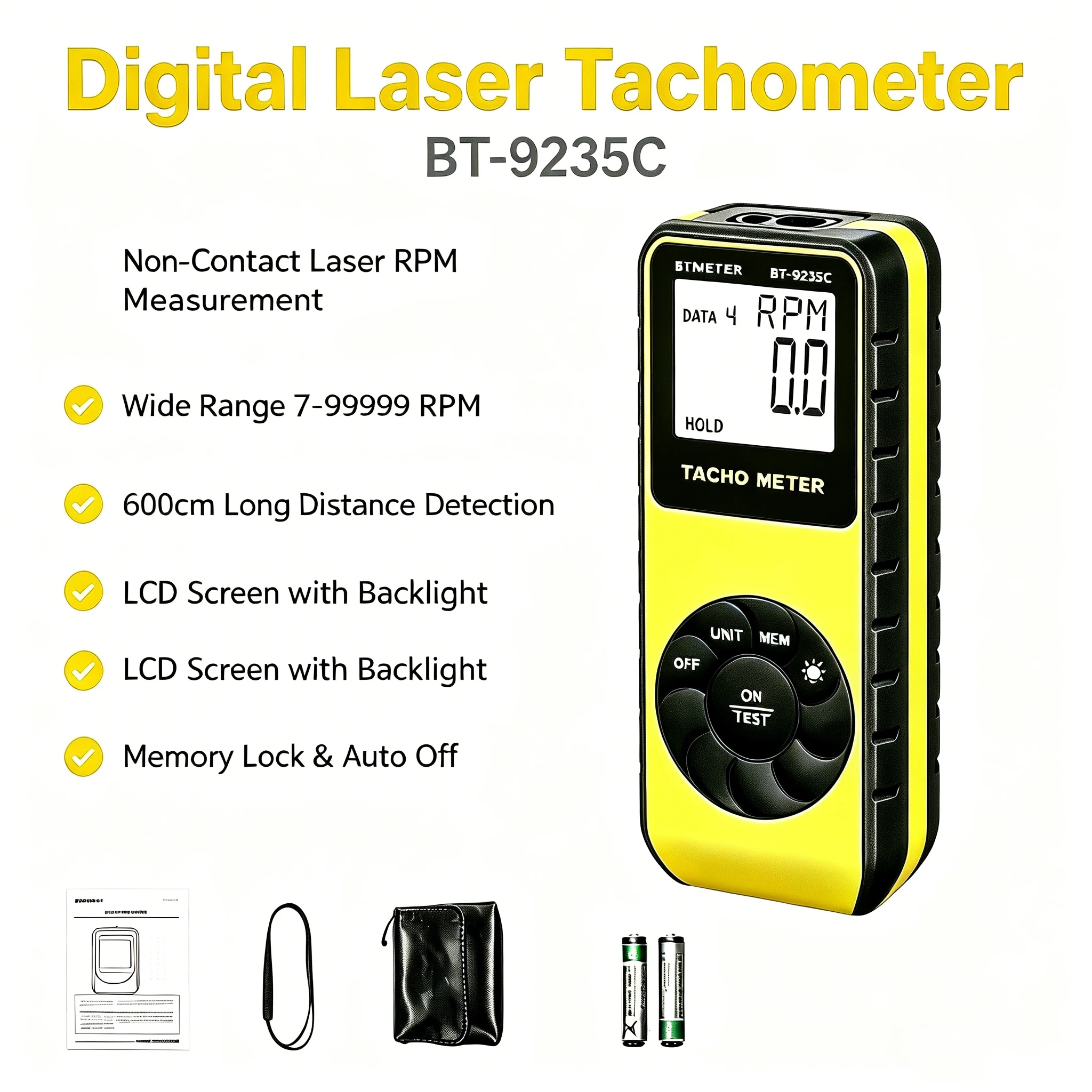 Industrial Laser Tachometer - Digital Laser Tachometer Non Contact 7-99999RPM