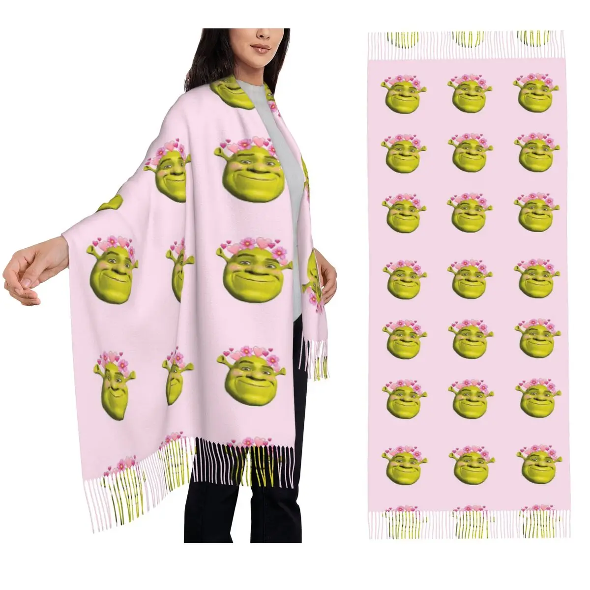 

Kawaii Shrek шарф с кисточками, женские мягкие теплые шали и накидки, длинная осенне-зимняя шаль