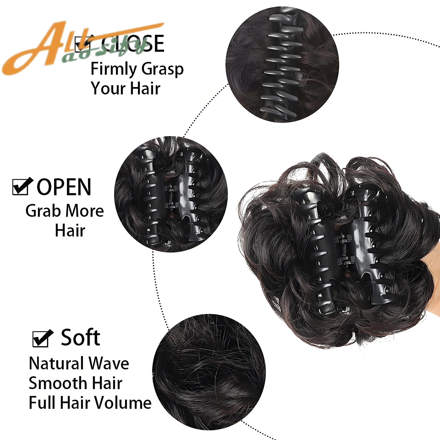 Natural black synthetic hair clip bun messy curly hair bun clip hair extension wig on a woman's ponytail image 3