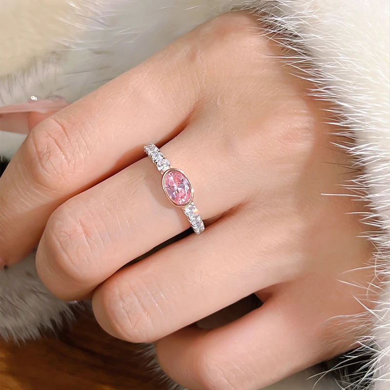 Karachis Retro Padparadscha 925 Silver Ring Fashion Temperament Personality Oval Egg Shape Exquisite Simple Retro Jewelry