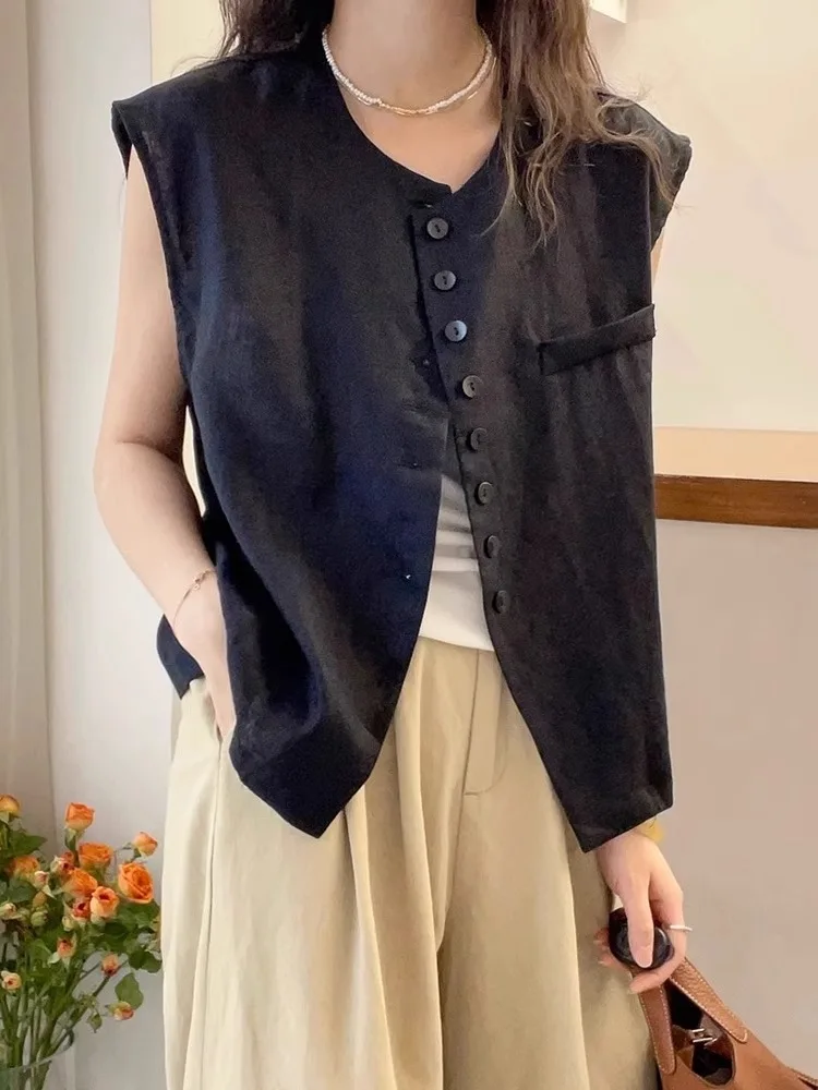 

Корейский дизайн Sensation, однотонный жилет с одним пуговицей, свободная модная верхняя одежда в стиле ретро, женские модные топы