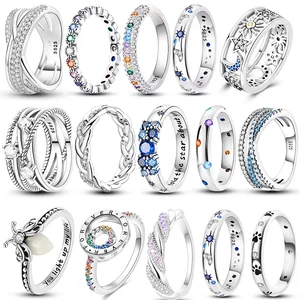 Cincin Jari Perak Wanita untuk Wanita Cincin Koktail Perak Murni 925 Asli Perhiasan Pernikahan Jantung Zirkon Kubik Geometris Perhiasan Pernikahan 8 cincin samsung penjualan terbaik - №