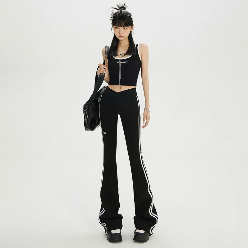 BOWEYLUN Stretch Low Waist Micro Flare Pants Women Spring Slim Casual Sports Full Length Pants Girls straight Trousers