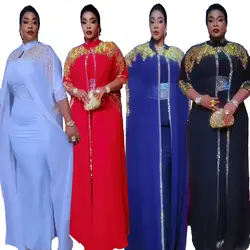 Beliebtes Design Afrika Kleidung Damen bekleidung aus der Türkei Strass Damen kleider für die Kirche zweiteiliges Kleid zweiteiliges Kleid