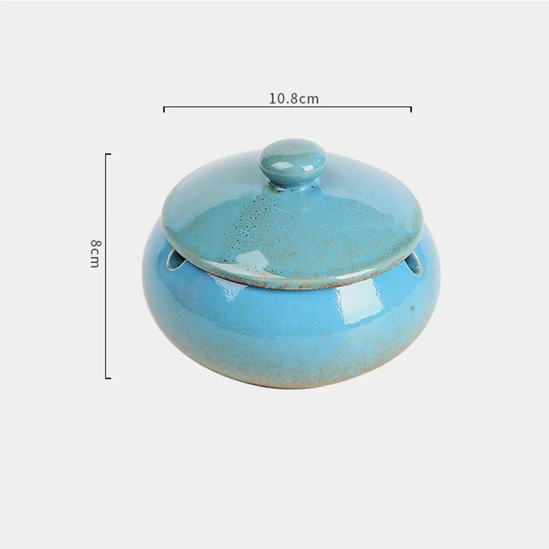 Retro European Desktop Ashtrays Ceramic Kiln Change Glaze Ashtray with Lid Windproof Smokeless Ash Tray For Home Office Decor