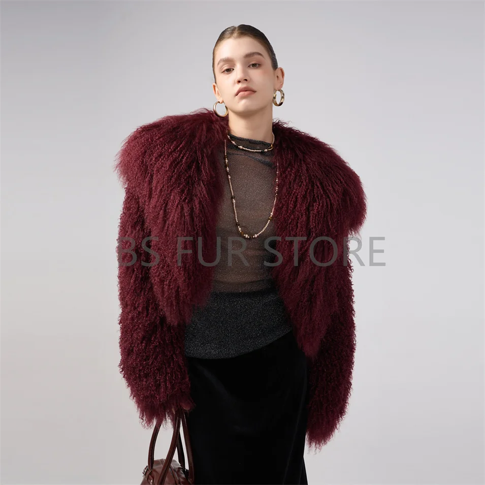 

Autumn Fashion Warm Short Real Mongolia Sheep Fur Jacket Women Plus Size 8XL Curly Lamb Fur Jacket Female
