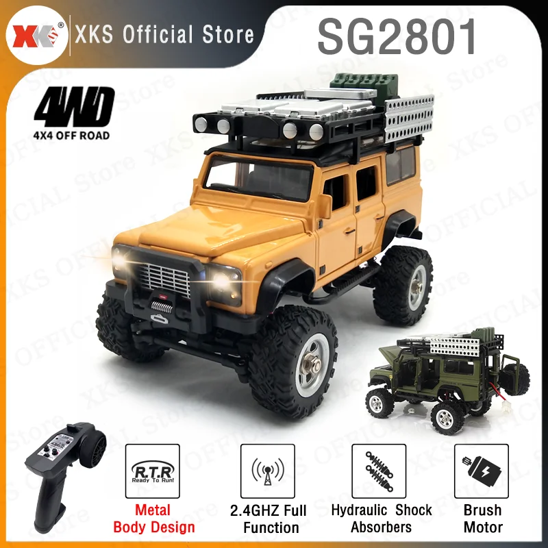 XKS SG2801 1/28 RC Car Metal Body Full Scale 2.4G Remote Control Brush 4WD LED Light Mini Climbing RC Truck Toy Gift for Kids