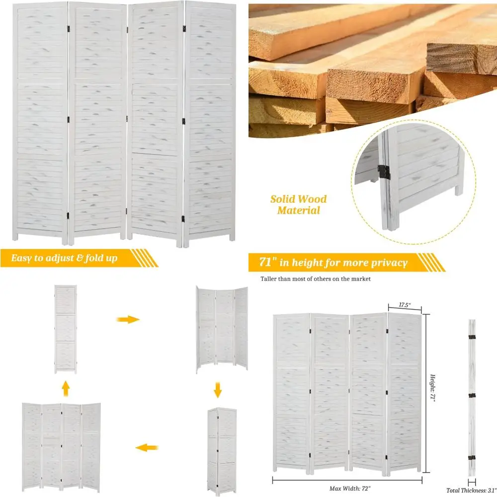 

Folding Partition Wall Divider 5.9 Ft Tall Indoor Privacy Screen Freestanding Hinged Space Separator